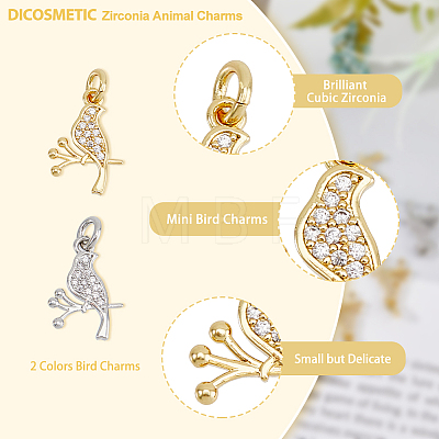 12Pcs 2 Colors Brass Micro Pave Clear Cubic Zirconia Charms FIND-DC0003-27-1