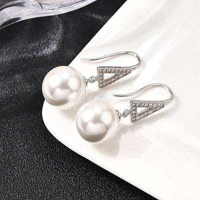 925 Sterling Silver Clear Cubic Zirconia Triangle with Round Dangle Stud Earrings EJEW-L300-02P-1