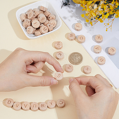 52Pcs 26 Styles Beech Wood Beads WOOD-PA0001-60-1
