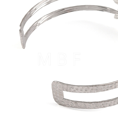 Non-Tarnish 304 Stainless Steel Hollow Leaf Open Cuff Bangles for Women BJEW-K241-03A-P-1