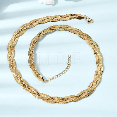 Unisex 304 Stainless Steel Braided Flat Snake Chain Necklaces NJEW-K305-12B-G-1