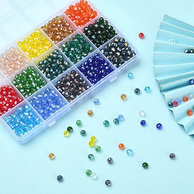 1200Pcs 15 Colors Electroplate Glass Beads Strands EGLA-YW0001-53-1