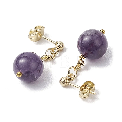 Natural Amethyst Round Beads & 304 Stainless Steel Components Dangle Earrings for Women EJEW-JE06231-03-1