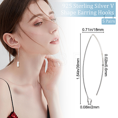 5 Pairs 925 Sterling Silver Earring Hooks STER-BBC0001-34-1