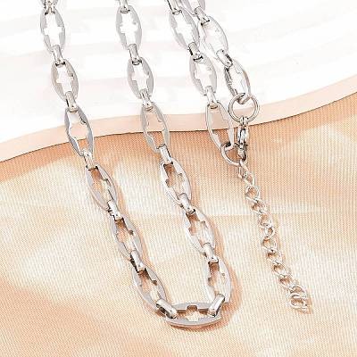 304 Stainless Steel Cross Link Chain Bracelet & Necklace Jewelry Sets SJEW-L199-07P-1