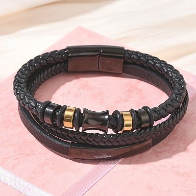 Braided Microfiber Leather Cord & Natural Tiger Eye Multi-strand Bracelets BJEW-C153-01A-1