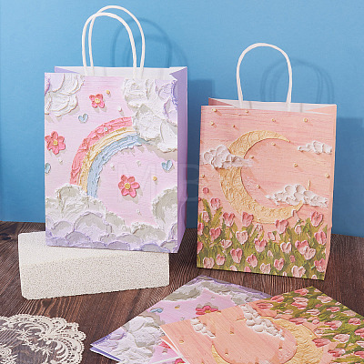 6Pcs 2 Colors Flower Printed Paper Gift Bags ABAG-TAD0001-02-1
