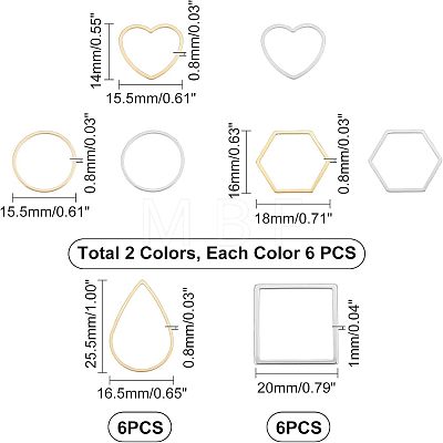 Unicraftale 48Pcs 8 Style 304 Stainless Steel Linking Rings STAS-UN0020-58-1