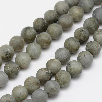 Natural Labradorite Frosted Bead Strands G-O155-04B-6mm-1
