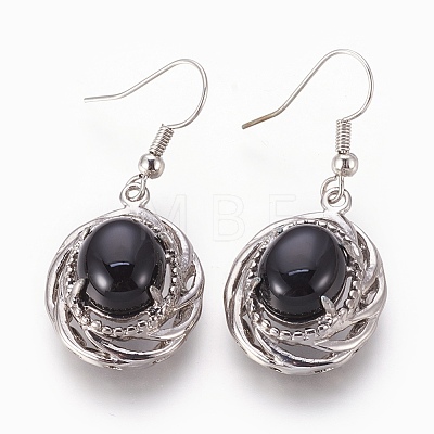 Natural Black Agate Jewelry Sets SJEW-P153-A01-1