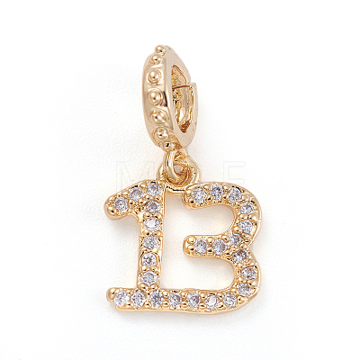 Brass Micro Pave Cubic Zirconia European Dangle Charms ZIRC-E164-52G-1