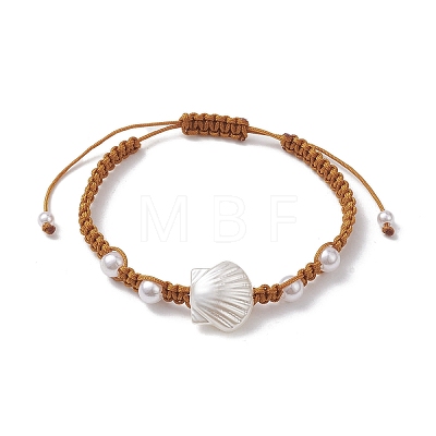 2Pcs 2 Style Shell Shape Acrylic Braided Bead Bracelets Set with Nylon Cords BJEW-JB10146-1