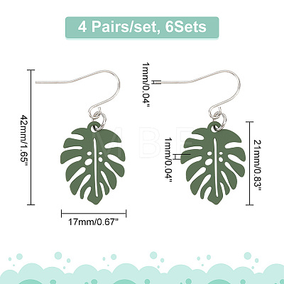   24 Pairs 4 Color Alloy Enamel Tropical Leaf Dangle Earrings EJEW-PH0001-25-1
