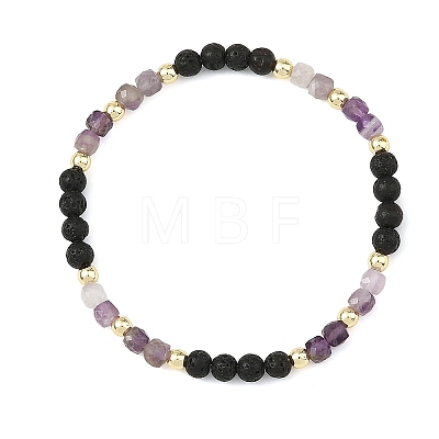 4Pcs 4 Styles Natural Mixed Stone Faceted Cube and Round Natural Lava Rock Beaded Stretch Bracelets for Women BJEW-JB14250-02-1