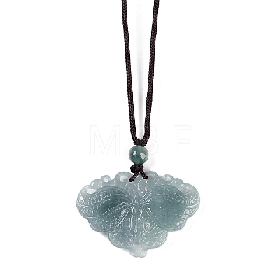 Natural Jadeite Carved Butterfly Pendant Necklaces NJEW-F321-04-1