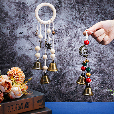 2Pcs 2 Style Iron Witch Bells Pendant Decorations HJEW-GF0001-42-1