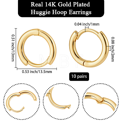 10 Pairs Brass Huggie Hoop Earrings EJEW-BBC0002-21-1