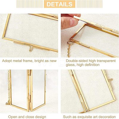 Brass Glass Hanging Photo Frame AJEW-WH0017-26G-1