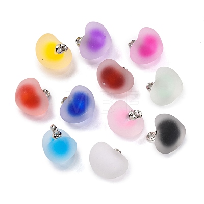 Frosted Resin Heart Pendants RESI-U002-07-1