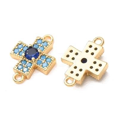 Brass Micro Pave Deep Sky Blue and Blue Cubic Zirconia Religion Cross Links Connector Charms CU-K002-08G-1