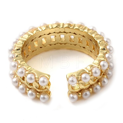 Curb Chain Brass Open Cuff Rings for Women RJEW-Z070-03G-1