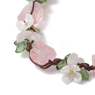 4Pcs Electroplated Natural Rose Quartz & Amethyst & Green Aventurine Olive Jade Chip Bead Braided Bead Bracelets for Women BJEW-TA00610-1