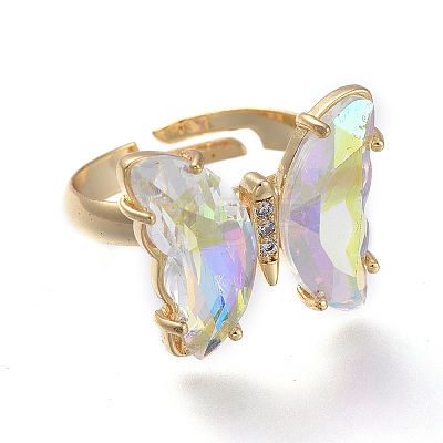 Adjustable Brass Glass Finger Rings RJEW-P148-A01-12-1