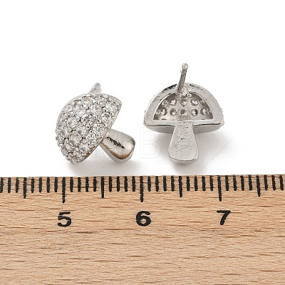 Mushroom Brass Micro Pave Clear Cubic Zirconia Stud Earrings EJEW-F895-17P-1