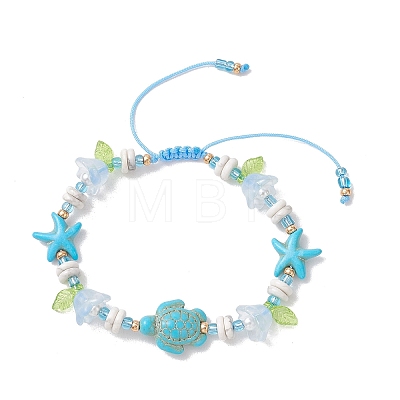 Synthetic Turquoise & Natural Howlite & Imitated Pearl Acrylic Beads Beaided Bead Bracelets BJEW-MZ00343-03-1