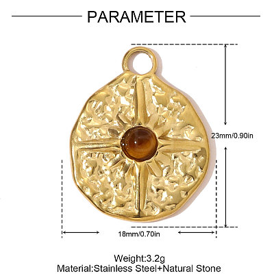 304 Stainless Steel Natural Tiger Eye Pendants STAS-OY007-30G-1