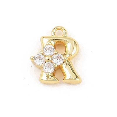 Brass Micro Pave Clear Cubic Zirconia Charms KK-Z151-18G-R-1