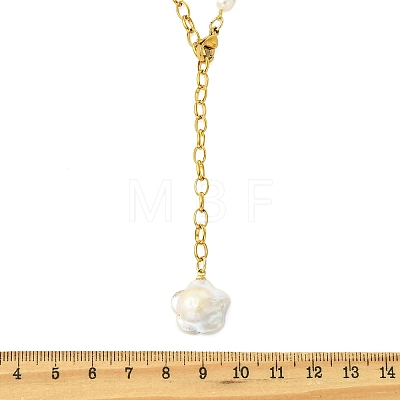 Adjustable Natural Baroque Keshi Pearl Tassel 304 Stainless Steel Cable Chain Lariat Necklaces for Women NJEW-JN06212-1