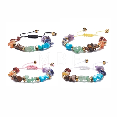 Natural & Synthetic Mixed Gemstone Chips Braided Bead Bracelet BJEW-JB08079-1