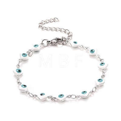 Enamel Rhombus with Evil Eye Link Chains Bracelet BJEW-P271-03P-1