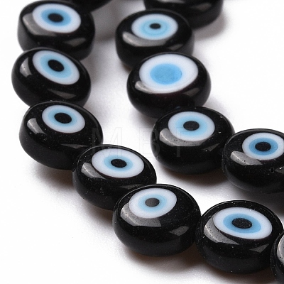 Handmade Evil Eye Lampwork Flat Round Bead Strands LAMP-L058-8mm-20-1