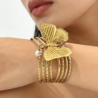 304 Stainless Steel Cuff Bangles BJEW-C158-01A-G-1