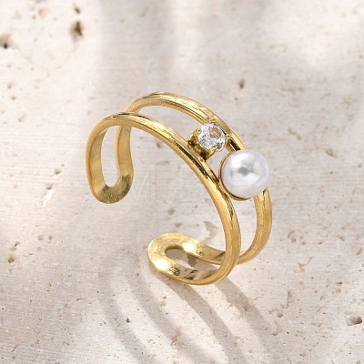 304 Stainless Steel Cubic Zirconia Cuff Rings for Women RJEW-D302-02G-03-1