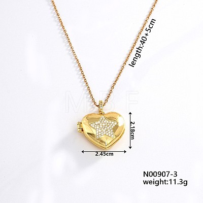 European and American Fashion Heart Shaped Brass Crystal Rhinestone Locket Pendant Necklaces CW4614-3-1