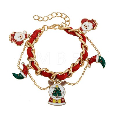 Christmas Alloy Enamel Imitation Pearl and Faux Leather Charm Bracelets for Women FS-WG9C2A3-02-1