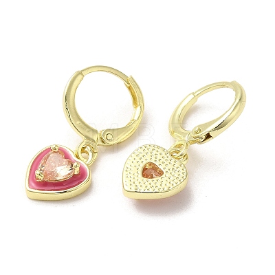 Heart Real 18K Gold Plated Brass Dangle Leverback Earrings EJEW-L268-025G-01-1