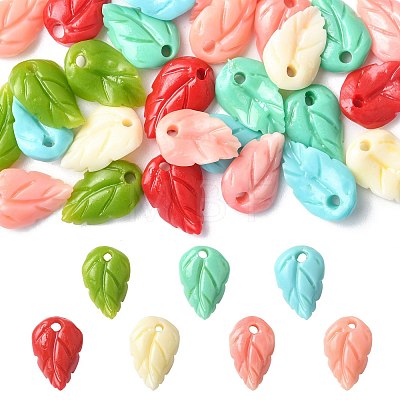 28Pcs 7 Colors Synthetic Coral Dyed Leaf Charms CORA-FS0001-01-1