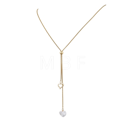 Adjustable Natural Keshi Pearl Heart Pendant 304 Stainless Steel Box Chain Lariat Necklaces NJEW-JN05947-1
