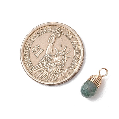 Copper Wire Wrapped Natural Indian Agate Faceted Teardrop Charms PALLOY-JF04948-1
