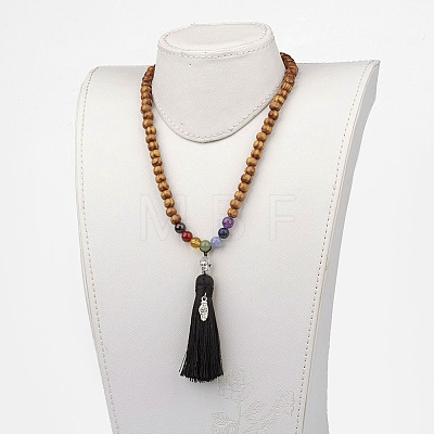 Buddhist Wood Mala Beads Necklaces NJEW-JN01760-1