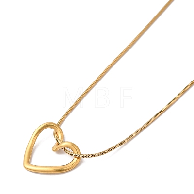 Ion Plating(IP) 304 Stainless Steel Hollow Heart Pendant Necklace with Round Snake Chains NJEW-M202-05G-1
