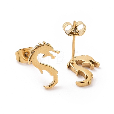 304 Stainless Steel Tiny Dragon Stud Earrings for Men Women EJEW-G318-09G-1