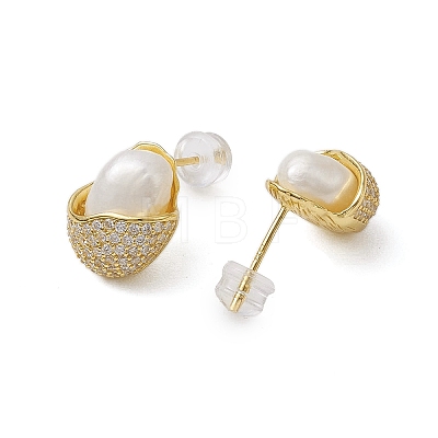 Natural Pearl Ear Studs EJEW-P286-44G-1