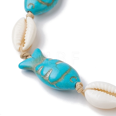 Natural Shell & Synthetic Turquoise Braided Bead Bracelets AJEW-AN00562-1