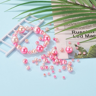 497Pcs 5 Style Rainbow ABS Plastic Imitation Pearl Beads OACR-YW0001-07D-1