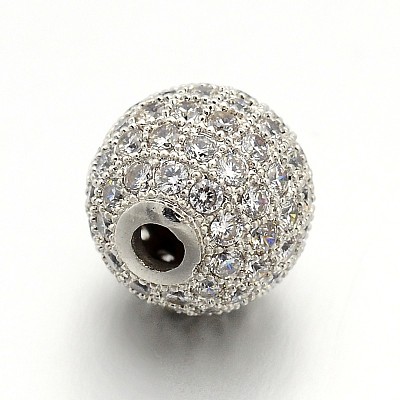 CZ Brass Micro Pave Cubic Zirconia Round Beads ZIRC-L017-01P-1